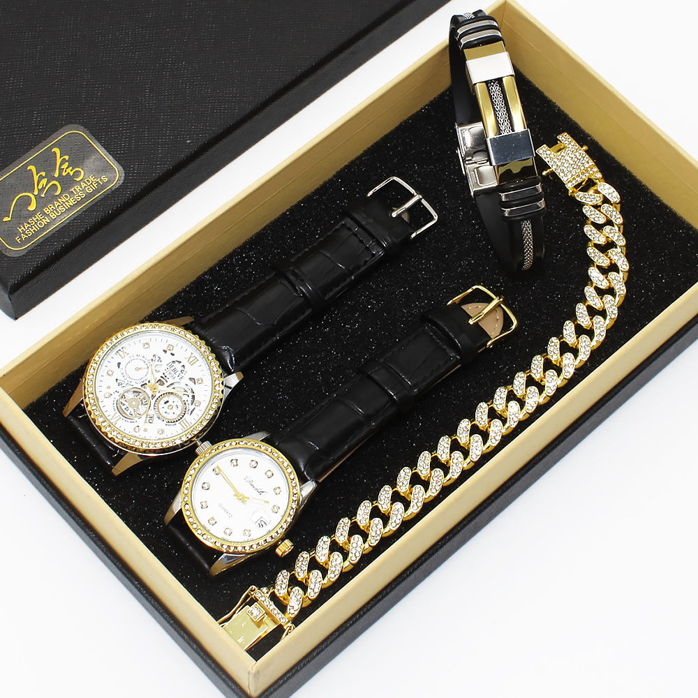 Watch and bracelet set in a box with a brand logo