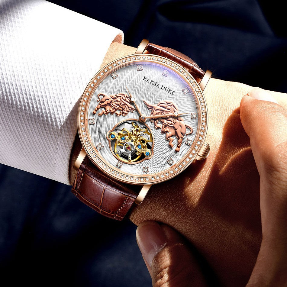 Luxury watch with intricate design on a person's wrist