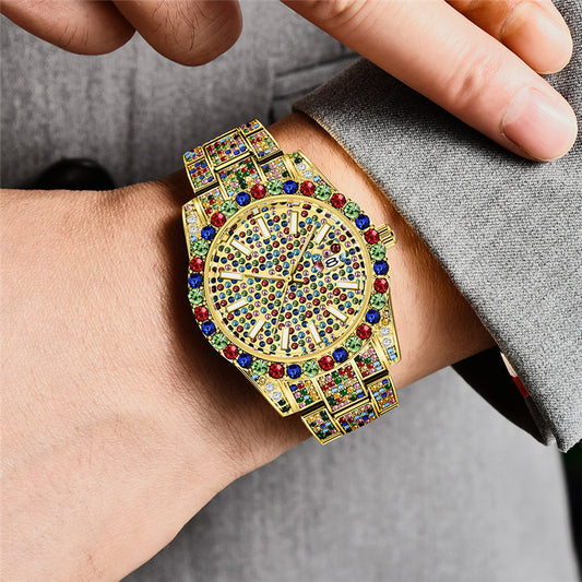 Luxury watch with gemstone accents on a person's wrist